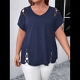 thumbnail image 4 of Blusas Tipo Túnica de Corta para Mujer, con Escote en V Recortado, Elegantes, Informales, Holgadas y Largas Azul Marino 4XL, 4 of 7