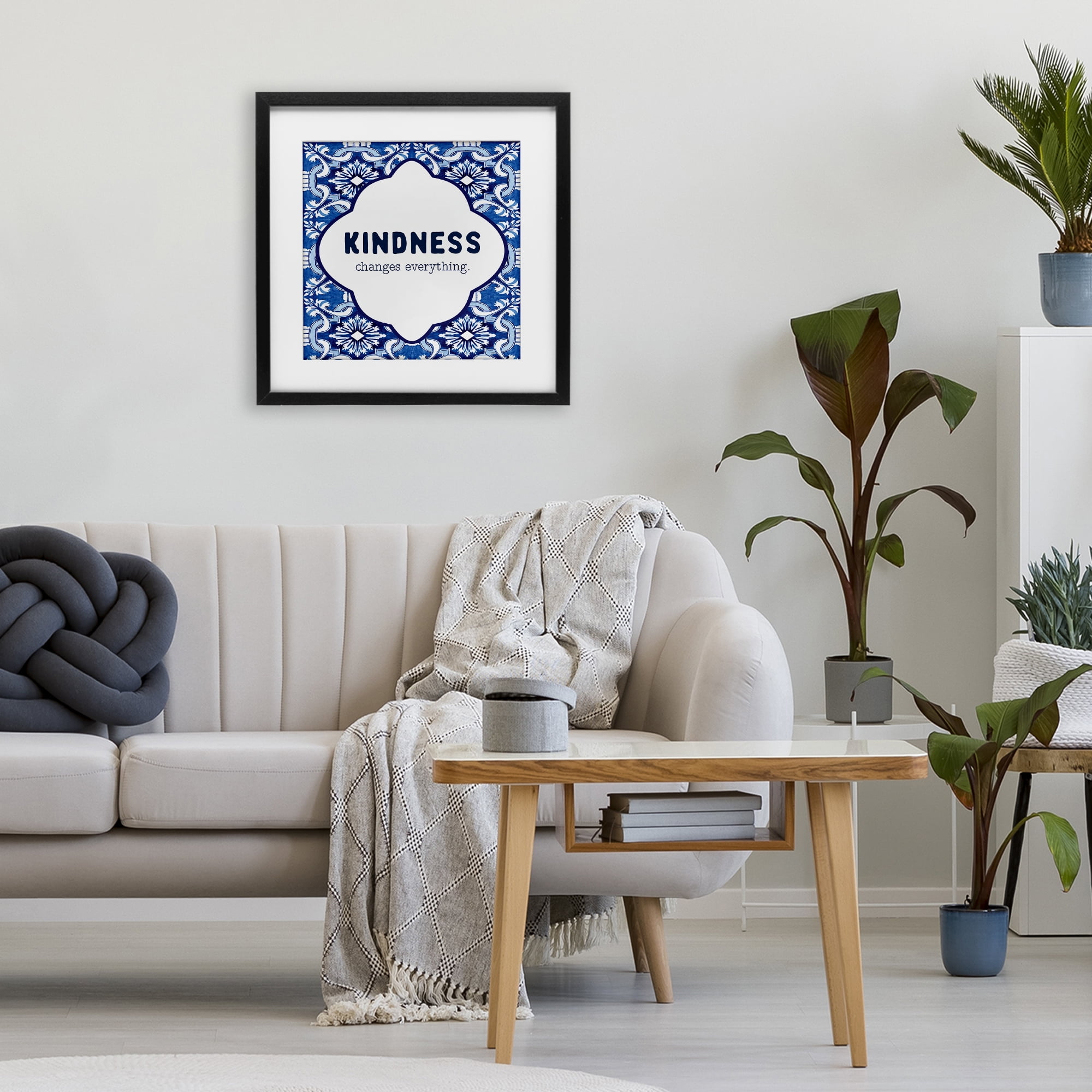 Patterned Kindness Changes Everything Black Framed Print Under Glass, design by Lettered and Lined