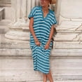 thumbnail image 2 of Tosmy Womens Dresses Female Fashion Casual Loose Versatile Striped Dress V Neck Low Slit Sweater Dress Travel Vacation 2024, 2 of 5