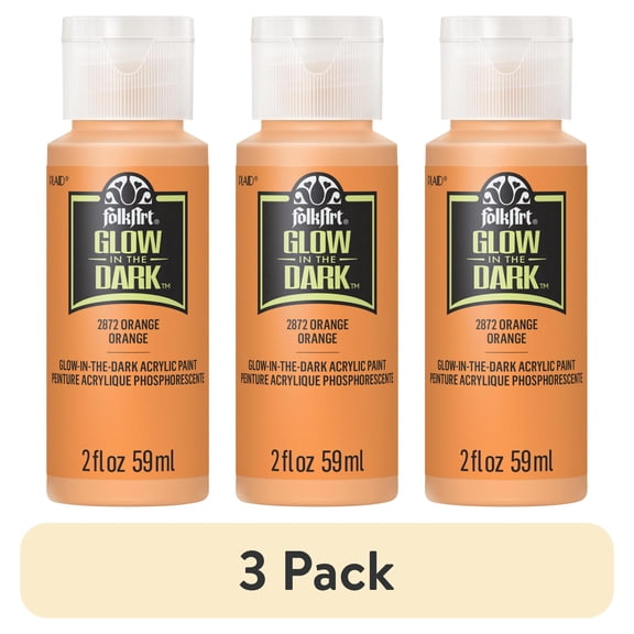 (3 pack) FolkArt Glow-in-the-Dark Acrylic Craft Paint, Matte Finish, Orange, 2 fl oz