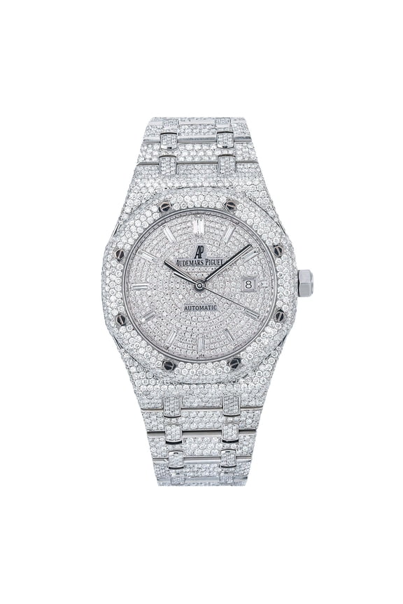 Pre-Owned Audemars Piguet Royal Oak Selfwinding 41MM 15400ST Diamond Paved Dial Diamond Paved Bezel Stainless Steel Bracelet 25.25ct