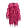 thumbnail image 4 of Elainilye Fashion Womens Dress Knitted Solid Color Long Sleeved Cardigan Casual Long Tassel Round Neck Long Sleeved Dress,Pink, 4 of 5