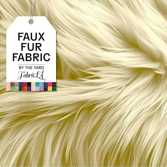 FabricLA Shaggy Faux Fur Fabric by The Yard - 18" x 60" Inches (45 cm x 150 cm) - 2.5 Inch Pile Length - Craft Furry Fabric for Sewing Apparel, Rugs, Pillows - Faux Fluffy Fabric - Banana, Half Yard