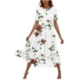 thumbnail image 2 of Spring Savings Clearance!Viikei Womens Dresses Plus Size formal,Women's Flower Printing Casual Short Sleeve Crewneck Dress Casual Flowy Tiered Maxi Beach Dress White L, 2 of 6