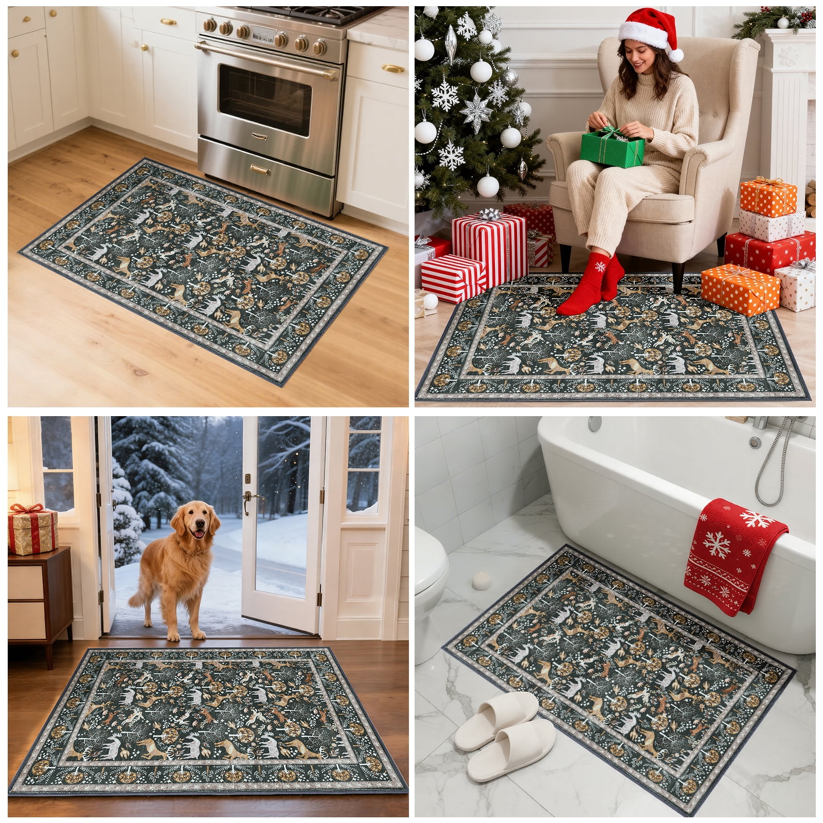 2x3 Indoor Entryway Rug, Small Washable Area Rug Non-Slip Vintage Door Mat Entrance, Animal Low Pile Floor Carpet for Door, Entrance, Hallway,Farmhouse,Bathroom, Bedroom