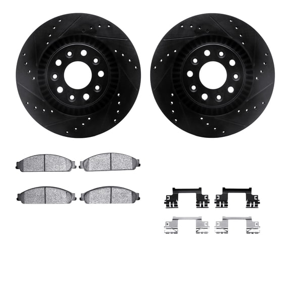 Dynamic Friction Company Front Brake Rotors-Drilled and Slotted-Black with 5000 Advanced Brake Pads includes Hardware 8512-54031