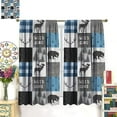 thumbnail image 3 of Moose Bear Bedroom Curtains,Vintage Country Christmas Decor Grey Blue Plaid Deer Silhouettes Splicing Room Darkening Door Window Rod Pocket Curtain For Living Room 26"W x 54"L (Pack of 2), 3 of 6