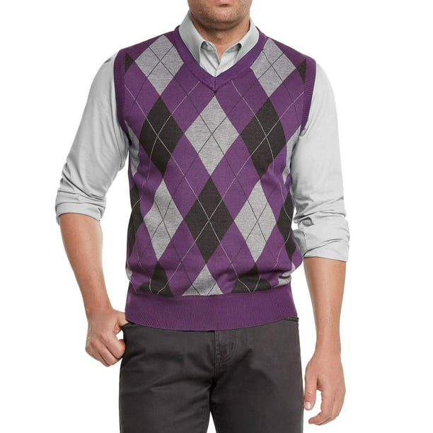 True Rock Men's Argyle V-Neck Sweater Vest (Purple/Blk/Gray, X-Large ...