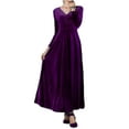 thumbnail image 3 of Innerwin Robe Ligne A Couleur Unie Femmes Robes Maxi Vacances Manches Longues Ample Violet G, 3 of 4