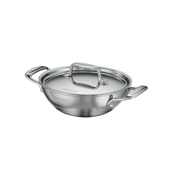 Tramontina Utsava Tri-Ply Clad 1.75 Qt Covered Kadai with Ceramic Interior – Induction-Ready