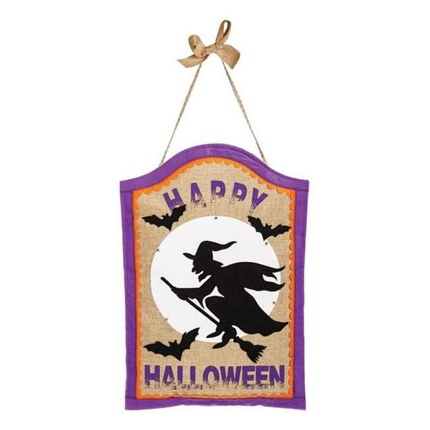 Evergreen 9430372 19 x 13 x 0,25 Po Sorcière Halloween Heureuse sur Porte Balai Suspendu Bronzage