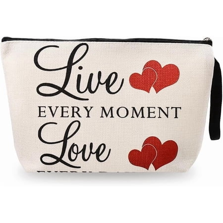 Valentine s Day Gifts for Wife Girlfriend Makeup Bag for Wife Anniversary Engagement Gifts for Her Travel Bags for Women Live Every Moment Love Every Day Toiletry Bag with Zipper Makeup Case for Girls