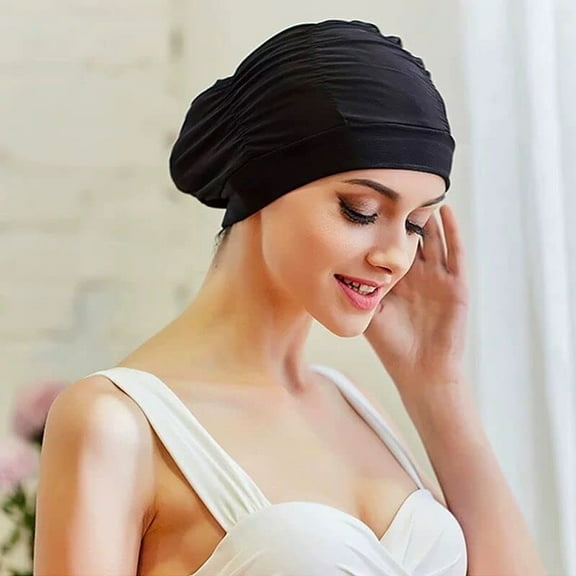 EasyPob Women Swimming Caps Swim Cap Bathing Long/Short Hair Spandex Turban Hats Nylon Black