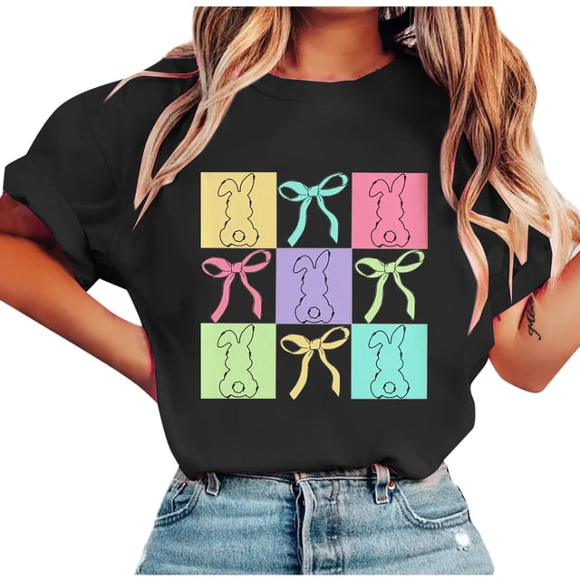 Tops de Manga Corta de Verano para las Mujeres Imprimir Blusa de Cuello Redondo, Moda Ligera de Poliéster Spandex