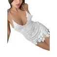 thumbnail image 3 of Womens Sexy Floral Crochet Lace Mini Dress Spaghetti Straps Backless V Neck Sling Dress Clubwear, 3 of 6
