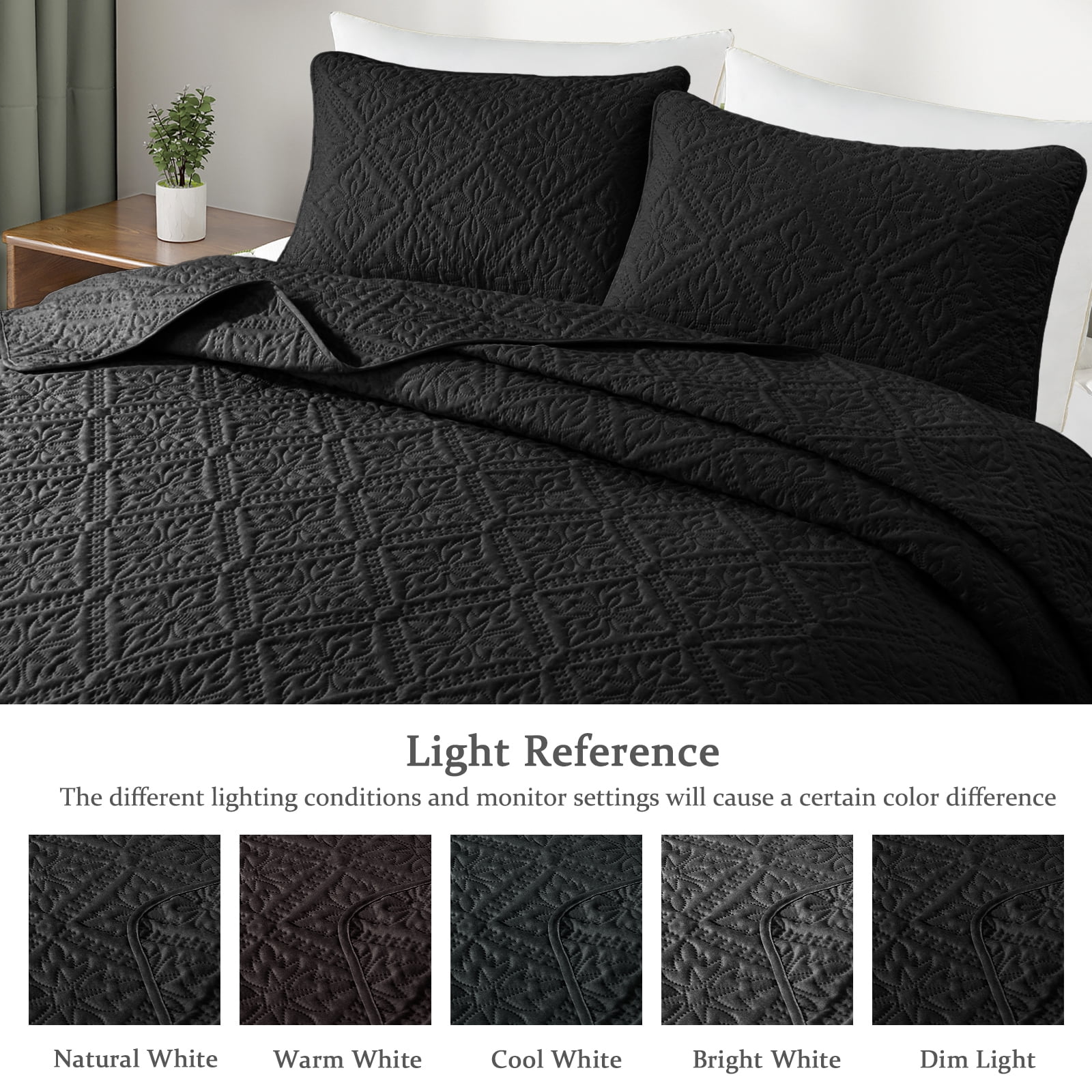 Exclusivo Mezcla California King Quilt Bedding Set, Lightweight Soft Bedspreads Coverlets with 2 Pillow Shams, Modern Black Oversized Quilts King Size for All Seasons