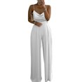 thumbnail image 3 of Aayomet Women Rompers Pearl Top Soild Sling Leg Pants Wide Jumpsuit Women's Jumpsuit,White S, 3 of 4