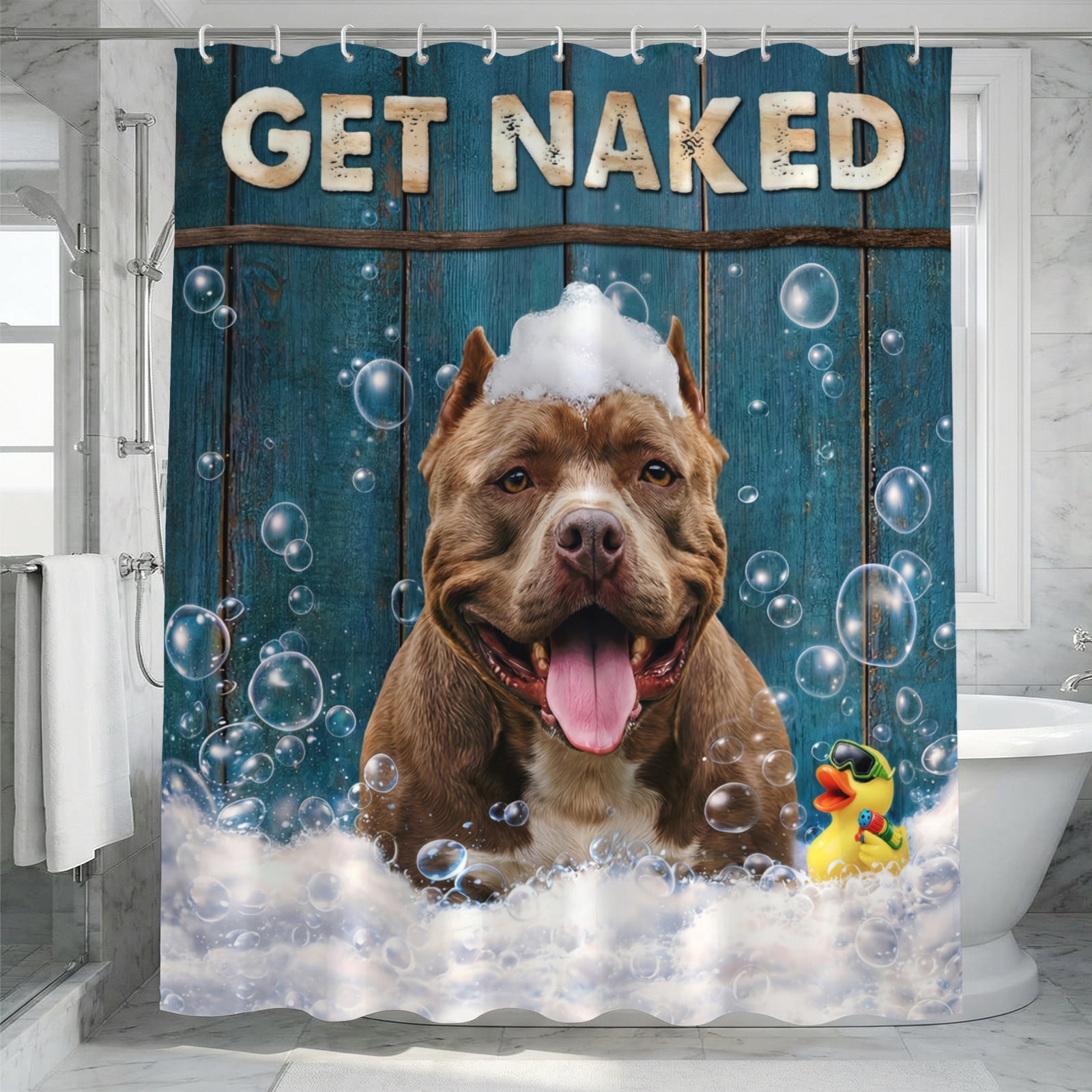 American Bully Bathroom Shower Curtain Get Naked Waterproof Fabric Playful Dog Bath Decor Quick Dry Polyester Pet Lover Gift - 72"x72"