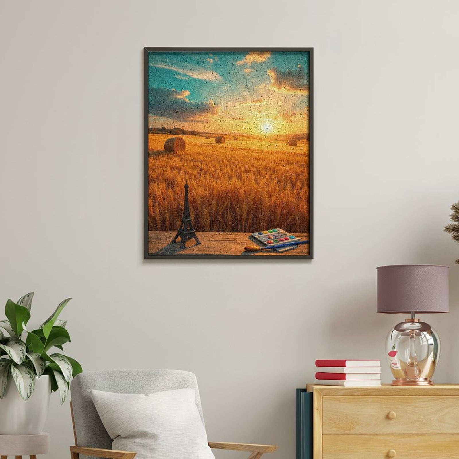 Paint By Numbers Kit for Adults Beginner - Sunset Field Art Eiffel Tower DIY Canvas Painting Kits for Adults, Frameless Paint By Number for Adults for Home Wall Decor 16x20 Inch