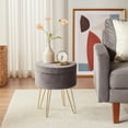 thumbnail image 3 of Duhome Round Storage Ottoman with Tray Velvet Vanity Makeup Stool Side Table End Table Footstool with Gold Metal Legs for Living Room, Gray, 3 of 11