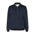 thumbnail image 5 of ZQGJB Lightweight Bomber Jacket for Women Plus Size Casual Full Zip up Long Sleeve Windbreaker Trendy Oversized Baggy Moto Outwear Coat with Pockets Ink Blue XXL, 5 of 5