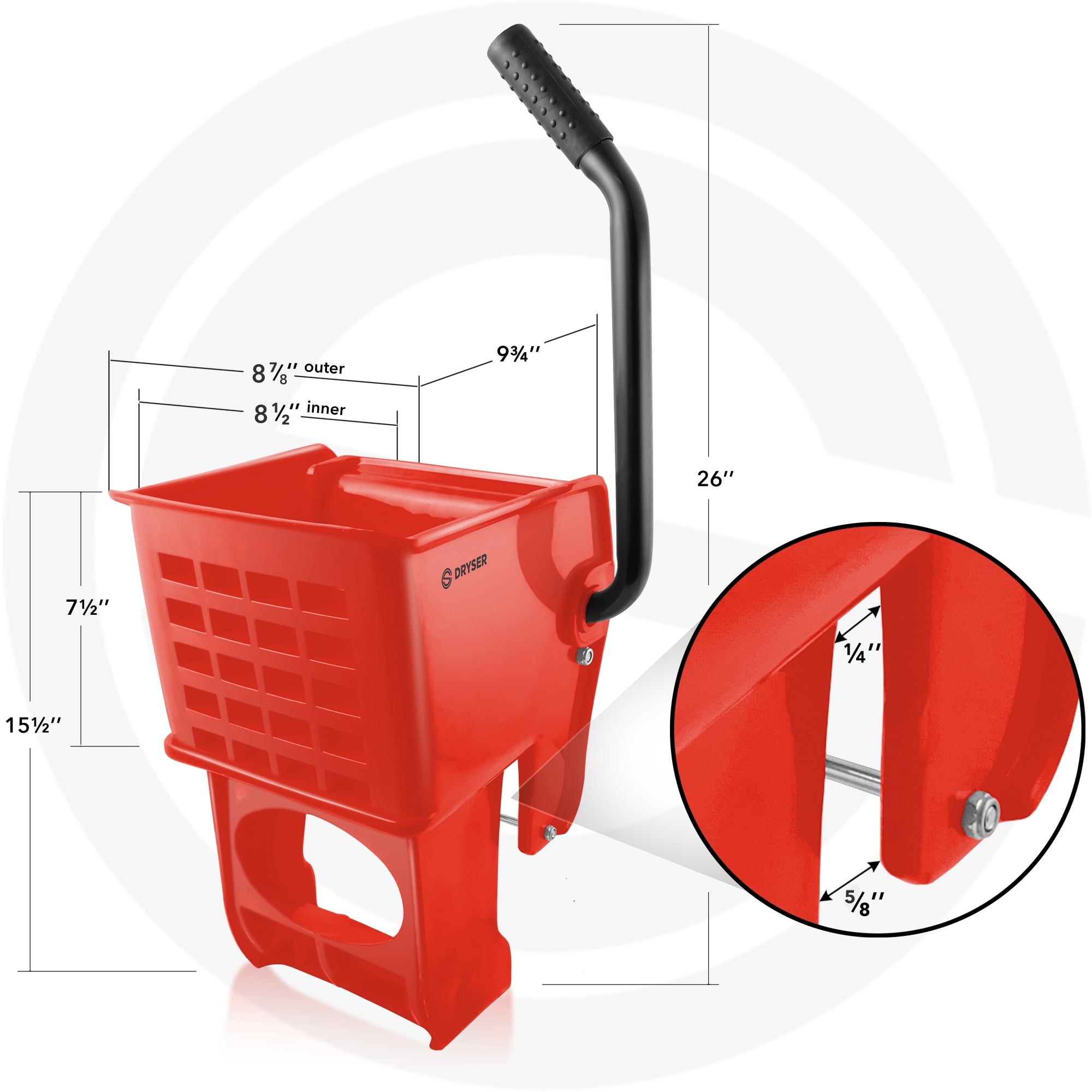 Dryser Side Press Wringer Replacement for Commercial Mop Bucket, 26 and 33 qt. - Red