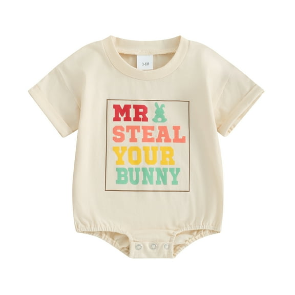 Bagilaanoe Newborn Baby Boy Easter Rompers Letter Print Short Sleeve Bodysuits 3M 6M 12M 18M Infant Casual One Piece Short Jumpsuit