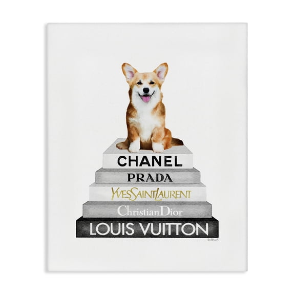 Stupell Industries Shabby Chic Corgi Dog on Grey Bookstack Canvas Art, 16 x 20, by Amanda Greenwood