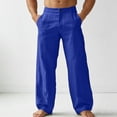 thumbnail image 2 of XIAONU Men's Linen Textured Pants Loose Fit Full Length Elastic Waist Trousers Breathable Minimalist Vacation Bottoms, 2 of 5