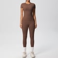 thumbnail image 4 of Telankuip 2 Piece Workout Sets for Women Solid Color Slim Fitted Breathable Athletic T-Shirt and High Waist Leggings Stretchy Comfy Seamless Yoga Running Gym Outfits 2026 Coffee XL, 4 of 5