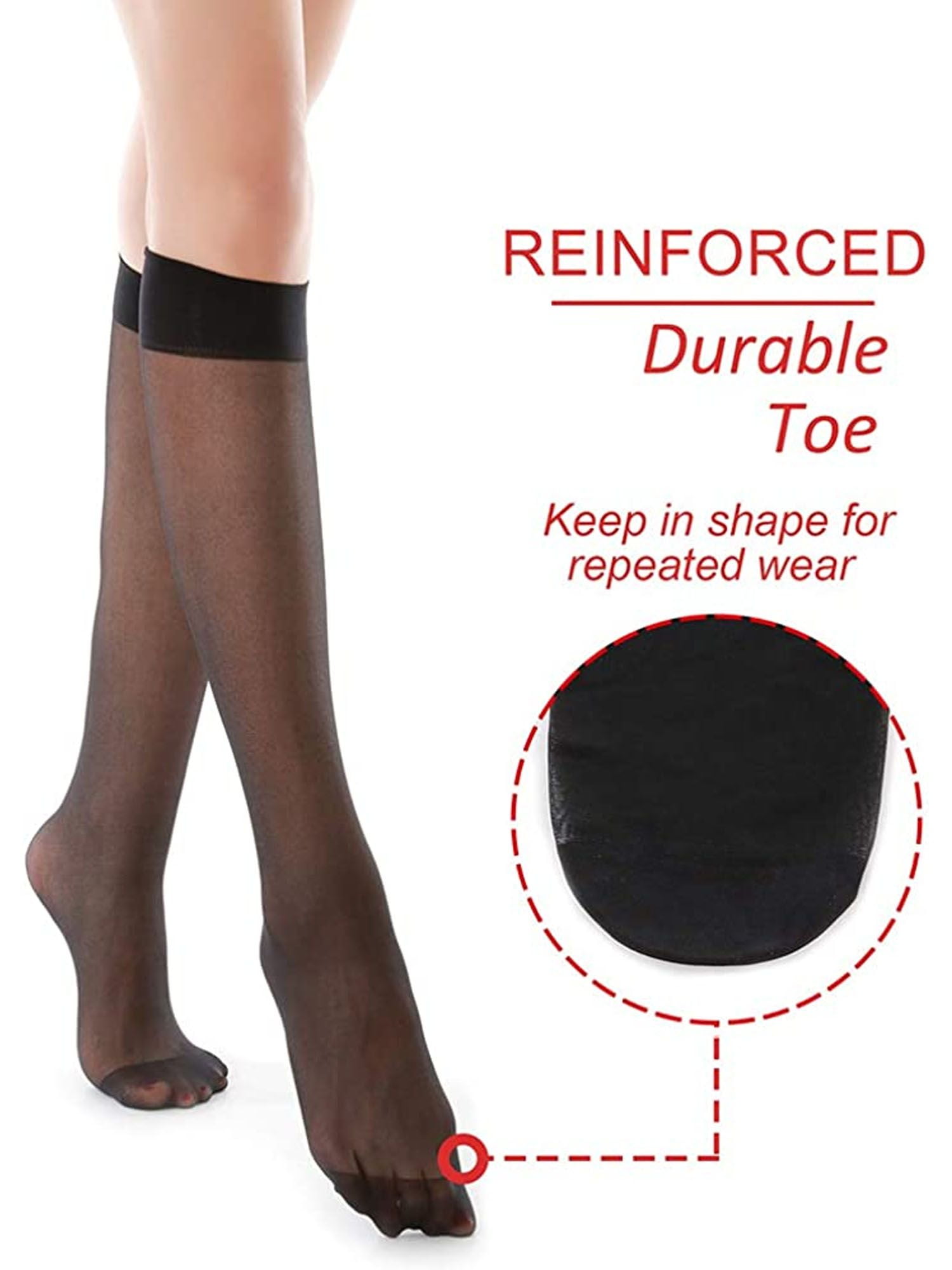 Deago 4 Pairs Women's Sheer Knee Highs Pantyhose with Reinforced Toe - 20D Nylon Stockings for Women (Black)