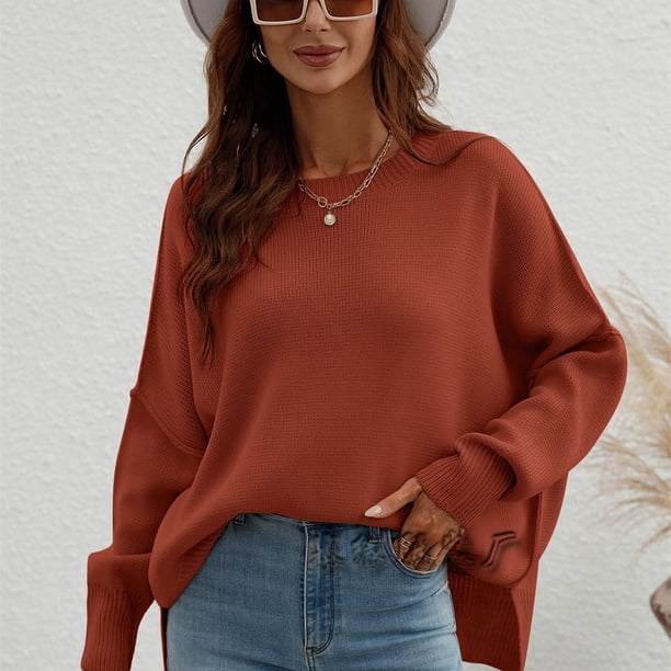 Suéter tipo cárdigan holgado de punto con cuello redondo para mujer, cómodo y moderno.