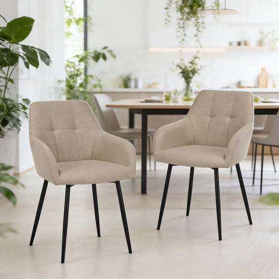 Beige Dining Chair Set of 2, Padded Kitchen Chairs with Backrest and Wide Seat, Compact Accent Chairs for Living Room Dining Room Bedroom