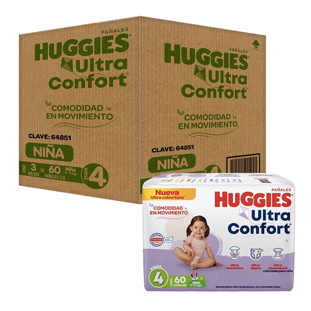 Pañal Desechable Huggies Ultraconfort Etapa 4 Niña (60 x 3) 180pz