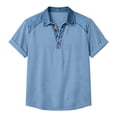 thumbnail image 5 of Men's Denim Patchwork Lapel Polo Shirt Loose Fit Short Sleeve Button Down Casual Top, 5 of 5
