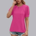 thumbnail image 4 of T Shirts for Women 2025 Summer Short Sleeve Crewneck Hollow Out Pleated Front Plain Tshirt Womens T Shirts, 4 of 6