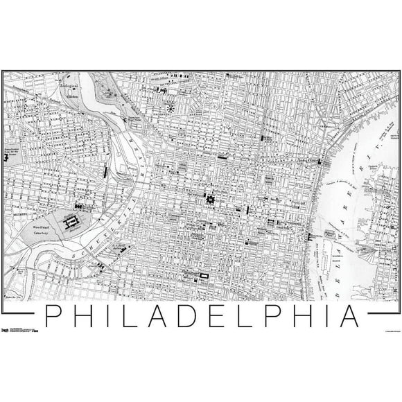 Philadelphia Map Wall Poster, 22.375" x 34"