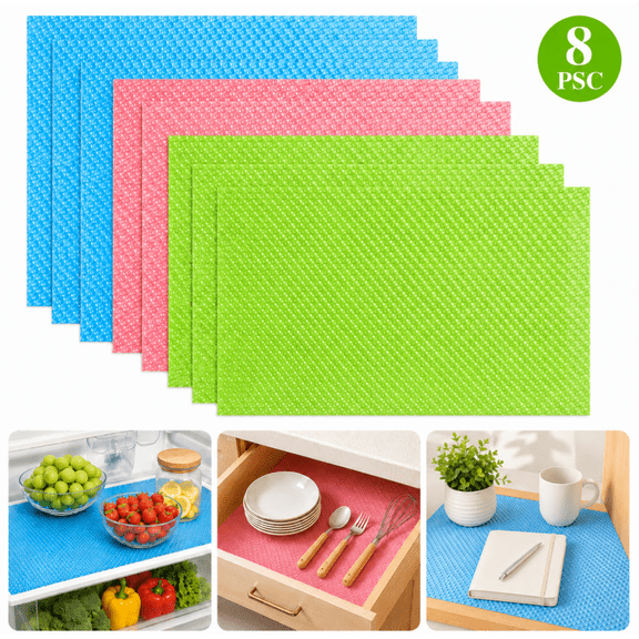 Ustris 8 Pcs 3 Color Washable Refrigerator Liners and Mats, Refrigerator Shelf Liners for Glass Shelves, Protects Against Spills Waterproof Table Placemats Cupboard Cabinet Drawer Covers Pads