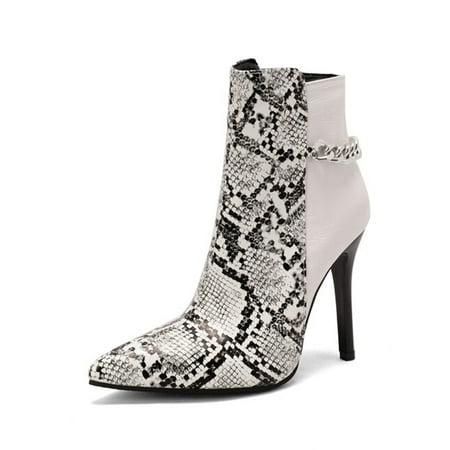

Tenmix Ladies Comfort Stiletto Boots Formal Pointed Toe Ankle Boot Work Casual High Heels Booties Snake Pattern 7.5