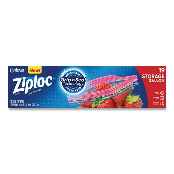 Ziploc 383231 9.6 in. x 12.1 in. Gallon Triple System Seal Double Zipper Storage Bags - Clear (19 Bags/Box, 12 Boxes/Carton)