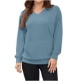 thumbnail image 2 of Oiangi Women's V Neck Sweatshirts No Hood Long Sleeve Pullover Tops Lightweight Loose Basic Sweatshirt with Kangaroo Pocket Blue L, 2 of 5
