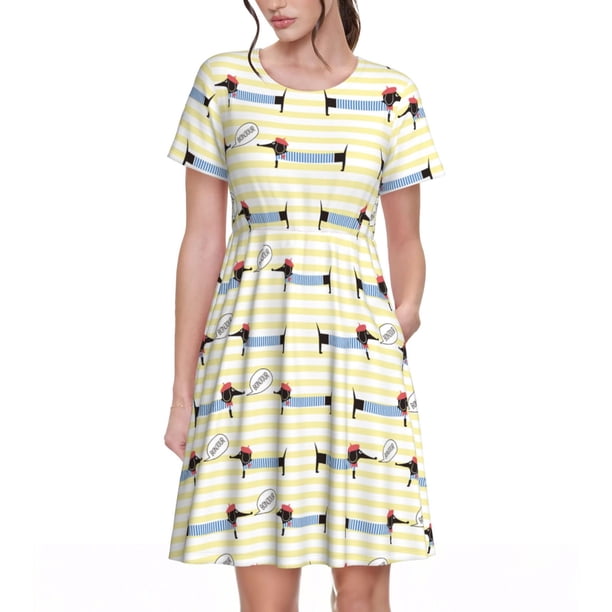 Disketp Dachshund Dog Puppy para Vestido de Manga Corta para Mujeres, Vestidos de Verano para Mujeres, Casual y Holgado para la Playa