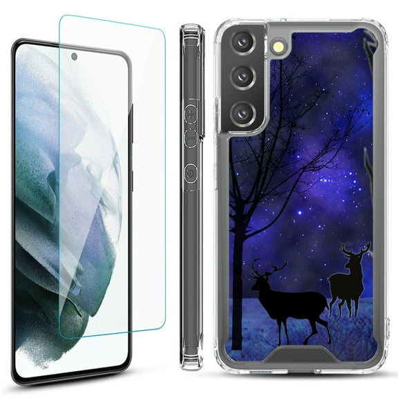 Shockproof Bumper Phone Case for Samsung Galaxy S22  / S22 Plus 5G, with Tempered Glass Screen Protector, by OneToughShield ® - Midnight Forest