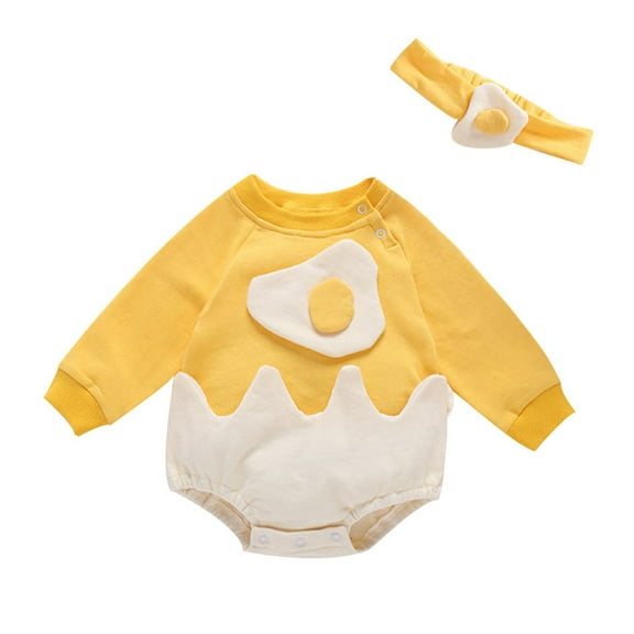 DHFJKG Toddlers Boys Bodysuit Cute Cartoon Eggs Patchwork Long Sleeve Onesie With Hairband Baby Onesies Unisex 3-6 Months