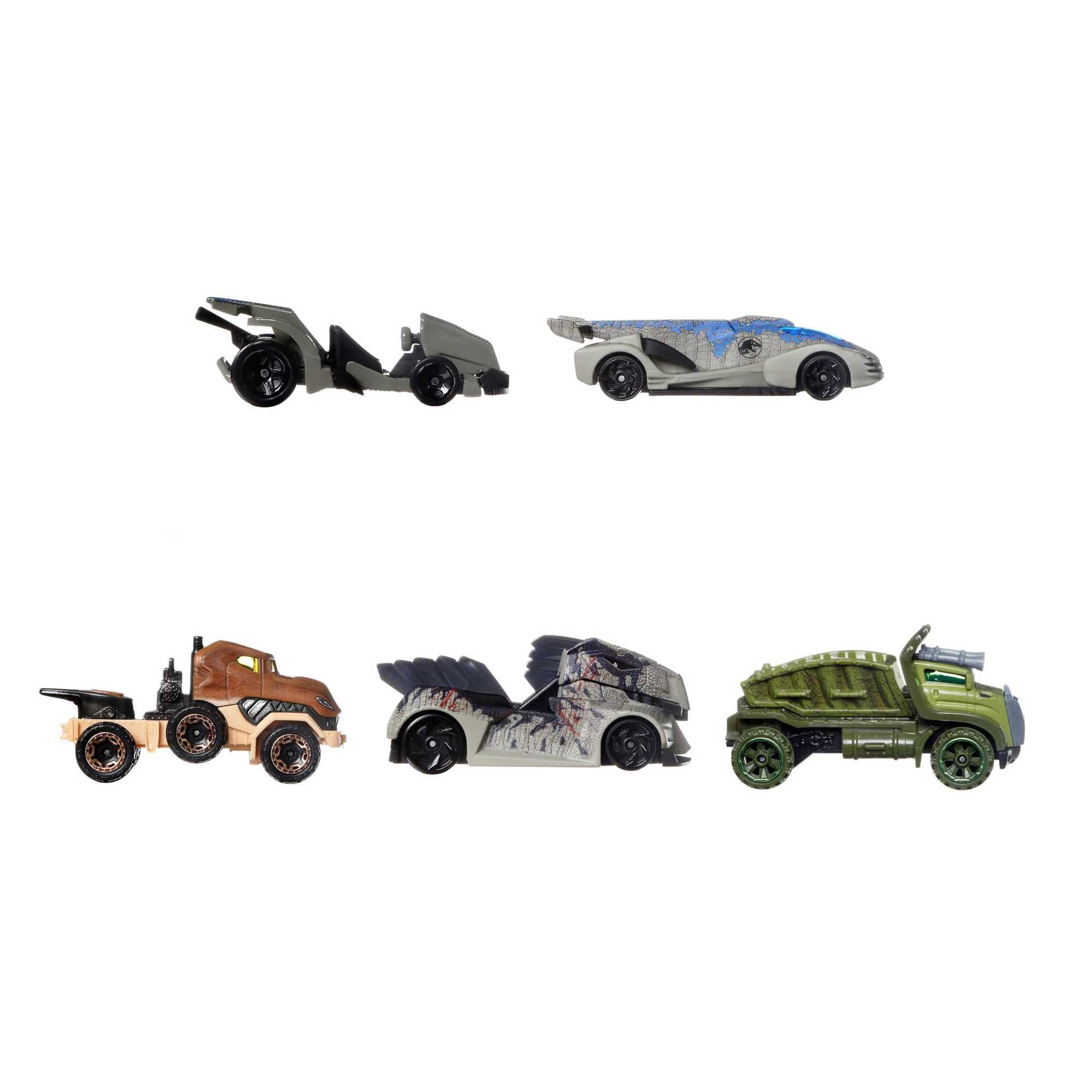 Hot Wheels Jurassic World Dominion Set of 5 Toy Character Cars or Trucks, Collectible Vehicles