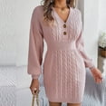 thumbnail image 6 of Lovskoo Sweater Dress for Women Trendy Casual Long Sleeve Bodycon Dress V-Neck Button Soild Outing Dresses Pink, 6 of 8