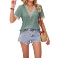 thumbnail image 4 of Lucakuins - Camisetas informales de verano para mujer, manga corta, cuello en V, color de contraste, camisetas holgadas Lucakuins  moda, 4 of 8