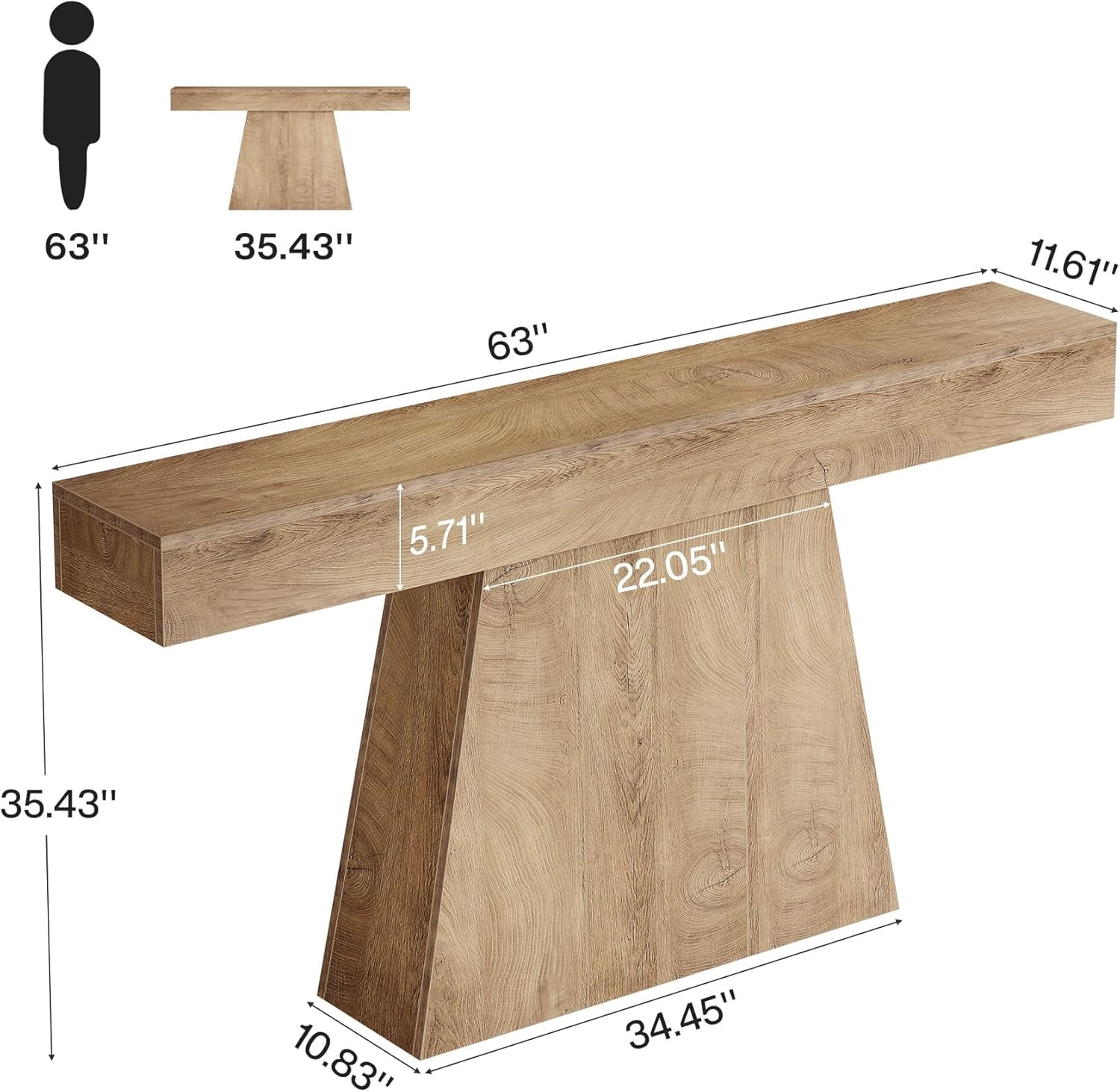 Tribesigns 63" Console Table, Farmhouse Entryway Table with Trapezoidal Base for Living Room