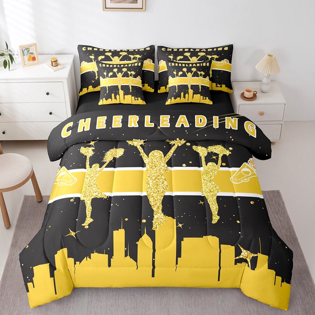 YST Black Gold Cheerleader Comforter Set Dance Themed Bedding Accessories, Twin