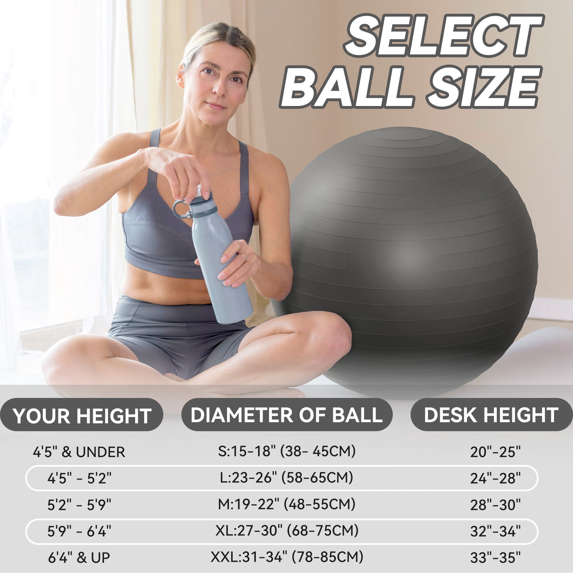 FlexWave 85cm Anti-Burst Yoga Ball with Textured Stripes, Exercise Stability Ball for Fitness, Pregnancy & Physical Therapy, 4 Colors Available
